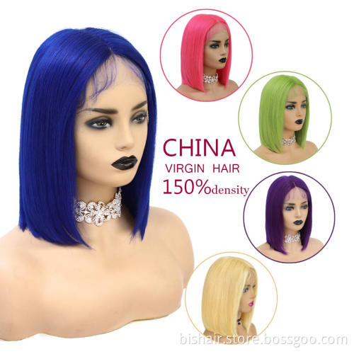 Short Blue Bob Human Hair Wig T Part Lace Front Blue Wigs Human Hair For Women Short Human Hair Bob Wig
